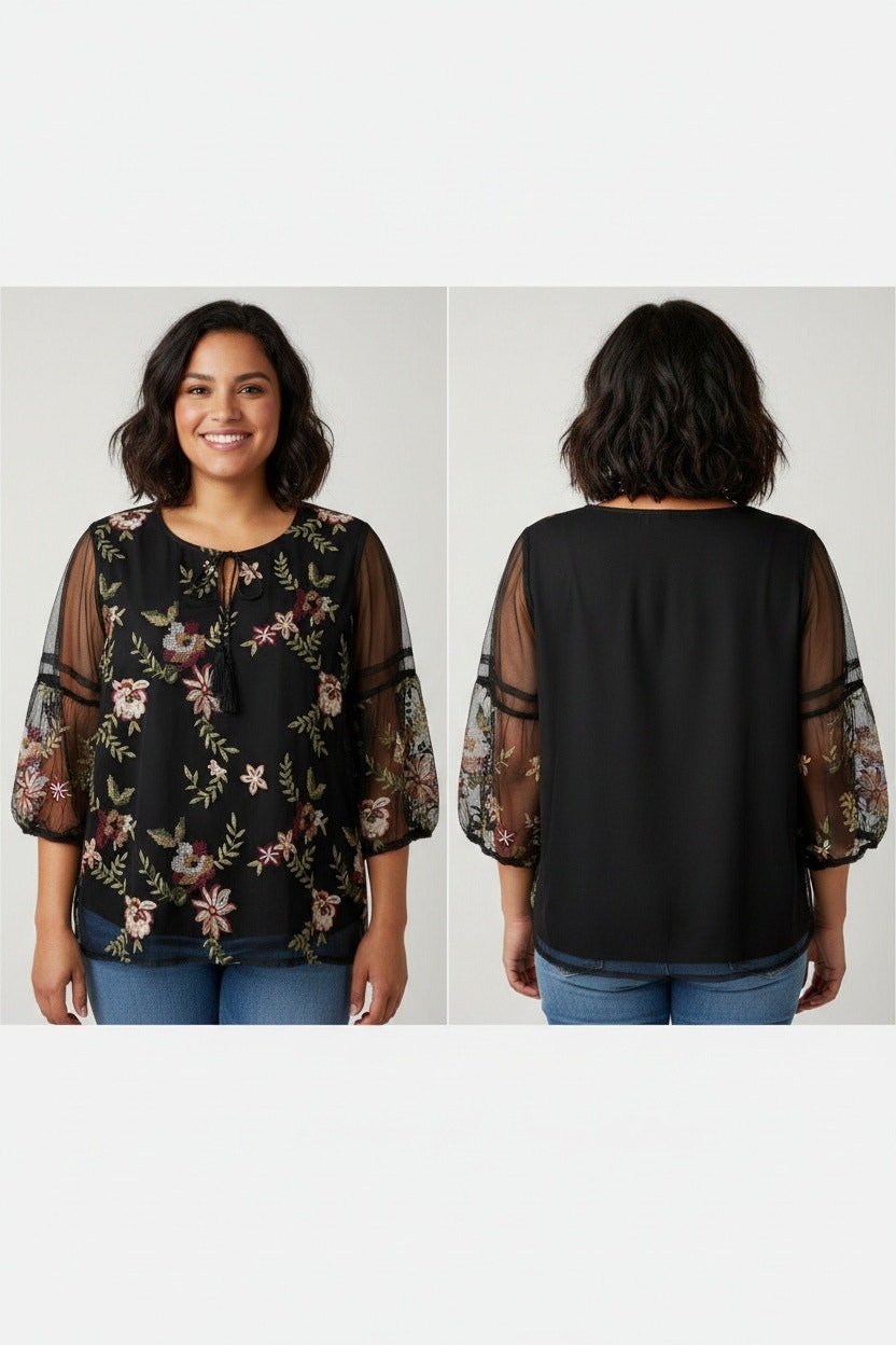 1378 - Indigo Thread Co. Embroidered Blouse - 1x - Nwot